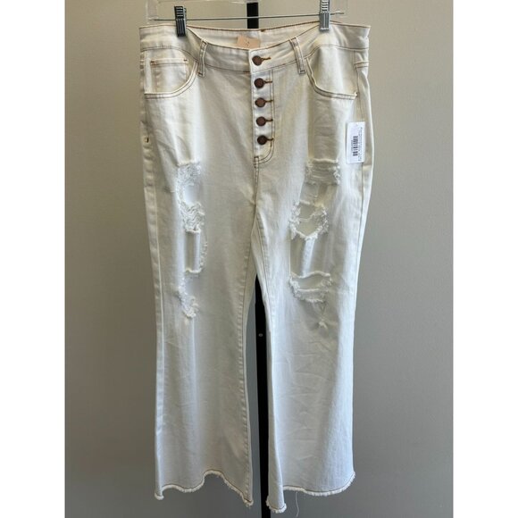 Women's White Light Washed Distressed Flare Jeans NWT #26263 - Picture 1 of 2